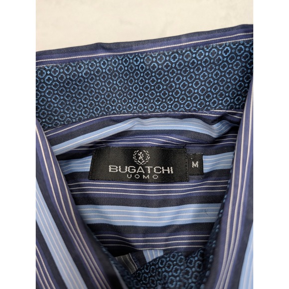 BUGATCHI UOMO Mens Striped Long Sleeve Dress Shirt Size Medium Blue - Picture 3 of 8
